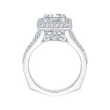 Shah Luxury 14K White Gold Cushion Diamond Double Halo Engagement Ring with Split Shank (Semi-Mount) photo 4
