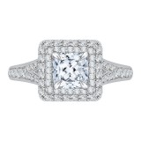 Shah Luxury 14K White Gold Cushion Diamond Double Halo Engagement Ring with Split Shank (Semi-Mount) photo