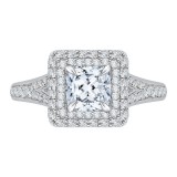 Shah Luxury 14K White Gold Cushion Diamond Double Halo Engagement Ring with Split Shank (Semi-Mount) photo