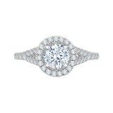 Shah Luxury 14K White Gold Round Diamond Halo Engagement Ring with Split Shank (Semi-Mount) photo