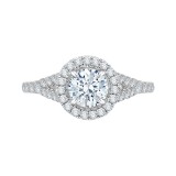 Shah Luxury 14K White Gold Round Diamond Halo Engagement Ring with Split Shank (Semi-Mount) photo