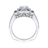 Shah Luxury 14K White Gold Emerald Diamond and Sapphire Engagement Ring (Semi-Mount) photo 4