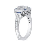 Shah Luxury 14K White Gold Oval Diamond and Sapphire Engagement Ring (Semi-Mount) photo 3