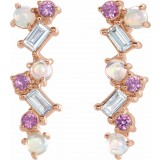 14K Rose Ethiopian Opal, Pink Sapphire & 1/10 CTW Diamond Scattered Bar Earrings photo 2