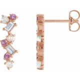 14K Rose Ethiopian Opal, Pink Sapphire & 1/10 CTW Diamond Scattered Bar Earrings photo