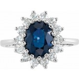 14K White 9 x 7 mm Oval Blue Sapphire & 1/2 CTW Diamond Halo-Style Ring photo 3