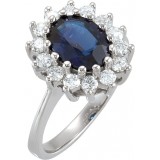 14K White 9 x 7 mm Oval Blue Sapphire & 1/2 CTW Diamond Halo-Style Ring photo