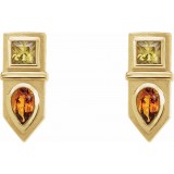 14K Yellow Multi-Gemstone Geometric Bar Drop Earrings photo 2