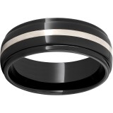 Black Diamond Ceramic Domed Band with Grooved Edges and Sterling Silver Inlay photo