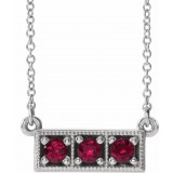 14K White Ruby Three-Stone Granulated Bar 16-18 Necklace photo