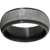 Black Zirconium Domed Band with Grooved Edges and Bark Finish photo