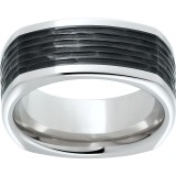Serinium Square Band with Black CeramicInlay and Bark Hand Finish photo
