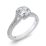 Shah Luxury 14K White Gold Round Diamond Halo Engagement Ring with Split Shank (Semi-Mount) photo 2