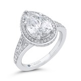 Shah Luxury 14K White Gold Pear Diamond Halo Engagement Ring with Split Shank (With Center) photo 2