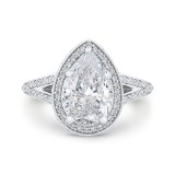 Shah Luxury 14K White Gold Pear Diamond Halo Engagement Ring with Split Shank (With Center) photo