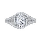 Shah Luxury 14K White Gold Oval Diamond Halo Engagement Ring with Split Shank (Semi-Mount) photo