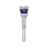 Shah Luxury 14K White Gold Emerald Diamond With Sapphire Three-Stone Engagement Ring (Semi-Mount) photo 2