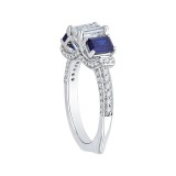 Shah Luxury 14K White Gold Emerald Diamond With Sapphire Three-Stone Engagement Ring (Semi-Mount) photo 3
