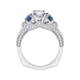 Shah Luxury 14K White Gold Emerald Diamond With Sapphire Three-Stone Engagement Ring (Semi-Mount) photo 4