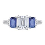 Shah Luxury 14K White Gold Emerald Diamond With Sapphire Three-Stone Engagement Ring (Semi-Mount) photo
