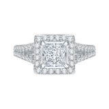 Shah Luxury 14K White Gold Princess Diamond Halo Engagement Ring with Split Shank (Semi-Mount) photo
