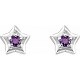 14K White 3 mm Round February Youth Star Birthstone Earrings photo 2