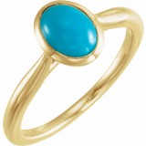 14K Yellow 8x6 mm Oval Cabochon Turquoise Ring photo
