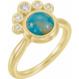 14K Yellow Kingman Turquoise & 1/8 CTW Diamond Ring photo