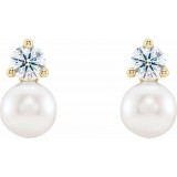 14K Yellow Freshwater Cultured Pearl & 1/2 CTW Diamond Earrings photo 2