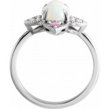14K White Ethiopian Opal, Pink Sapphire & .05 CTW Diamond Vintage-Inspired Ring photo 2