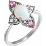 14K White Ethiopian Opal, Pink Sapphire & .05 CTW Diamond Vintage-Inspired Ring photo