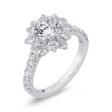 Shah Luxury 14K White Gold Round Diamond Floral Engagement Ring with Round Shank (Semi-Mount) photo 2