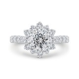 Shah Luxury 14K White Gold Round Diamond Floral Engagement Ring with Round Shank (Semi-Mount) photo