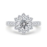 Shah Luxury 14K White Gold Round Diamond Floral Engagement Ring with Round Shank (Semi-Mount) photo