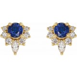 14K Yellow Blue Sapphire & 1/6 CTW Diamond Earrings photo 2