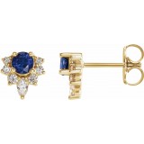 14K Yellow Blue Sapphire & 1/6 CTW Diamond Earrings photo