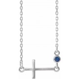 14K White Blue Sapphire Sideways Cross 16-18 Necklace photo