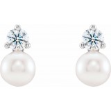 14K White Freshwater Cultured Pearl & 1/2 CTW Diamond Earrings photo 2