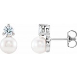 14K White Freshwater Cultured Pearl & 1/2 CTW Diamond Earrings photo