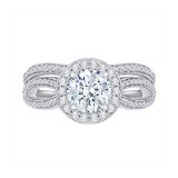 Shah Luxury 14K White Gold Round Diamond Halo Engagement Ring with Split Shank (Semi-Mount) photo 4