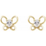 14K Yellow 4x3 mm Oval April Youth Butterfly Birthstone Earrings photo 2