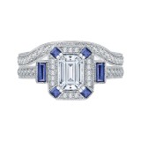 Shah Luxury 14K Two-Tone Gold Emerald Diamond and Sapphire Engagement Ring (Semi-Mount) photo 3