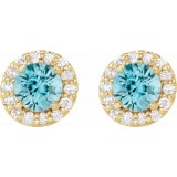 14K Yellow 4 mm Round Blue Zircon & 1/8 Diamond Earrings photo 2