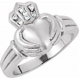 14K White Men's .03 CTW Diamond Claddagh Ring photo