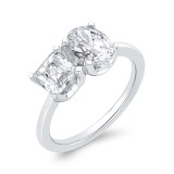 Shah Luxury 14K White Gold Two Stone Engagement Ring Center with Oval & Asscher Diamond photo 2