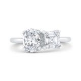 Shah Luxury 14K White Gold Two Stone Engagement Ring Center with Oval & Asscher Diamond photo