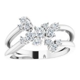 Platinum 1/2 CTW Diamond Cluster Bypass Ring photo 3