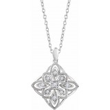 14K White 1/10 CTW Diamond Granulated Filigree 18 Necklace photo
