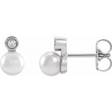14K White Akoya Cultured Pearl & 1/8 CTW Diamond Bezel-Set Earrings photo