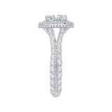 Shah Luxury 14K White Gold Split Shank Emerald Diamond Double Halo Engagement Ring (Semi-Mount) photo 2